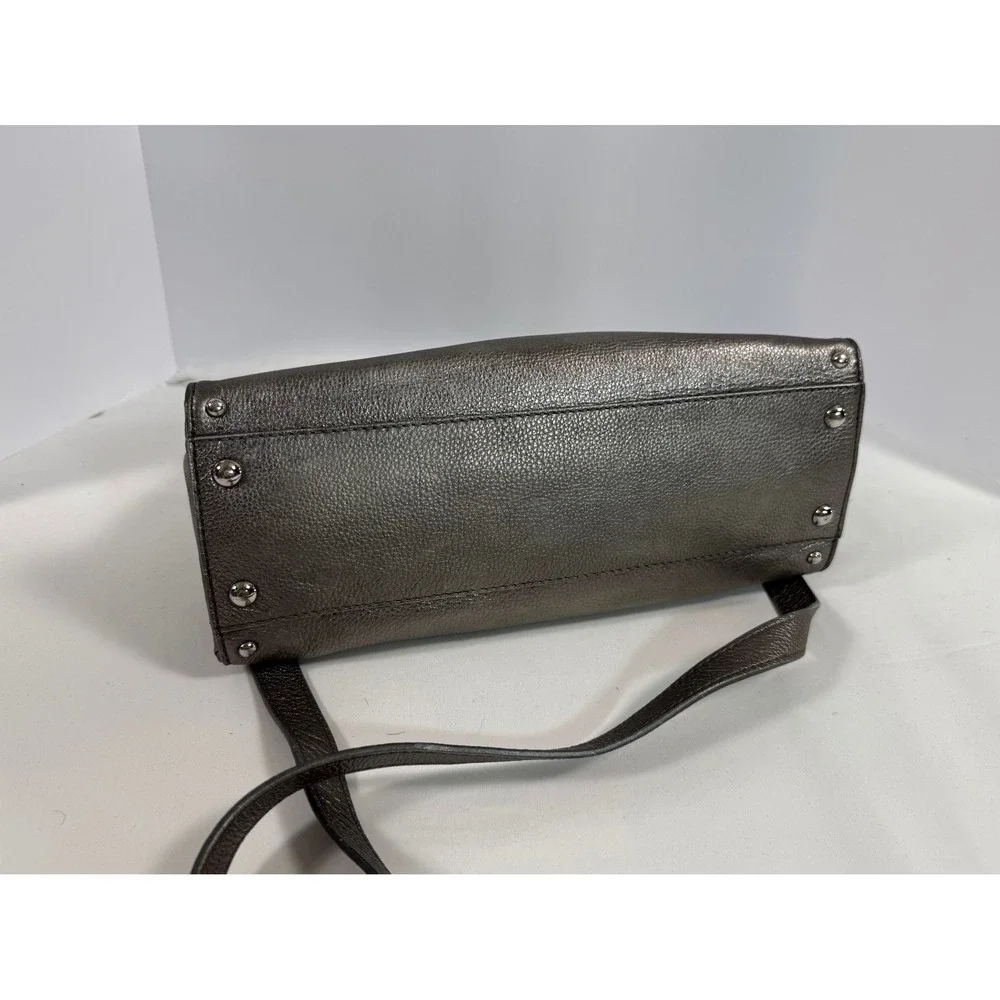 Michael Kors Hamilton Satchel Metallic Pewter Studded Leather Crossbody Bag